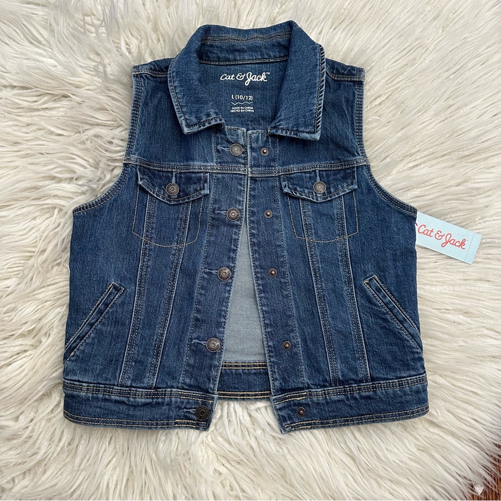 Cat &‎ Jack Blue Denim Vest Jean Jacket kids size L 10/12 NWT
